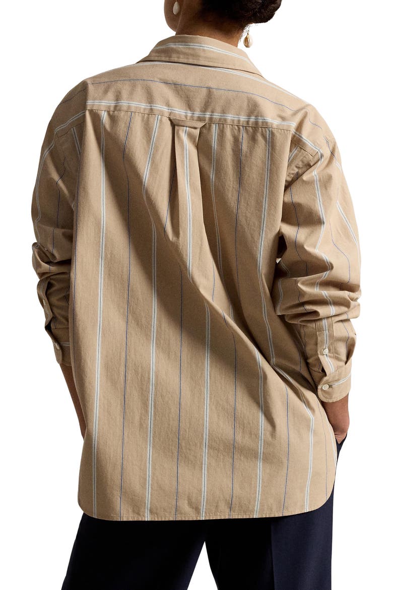 Oversize Fit Stripe Cotton Button-Up Shirt, Alternate, color, TAN/ CREAM