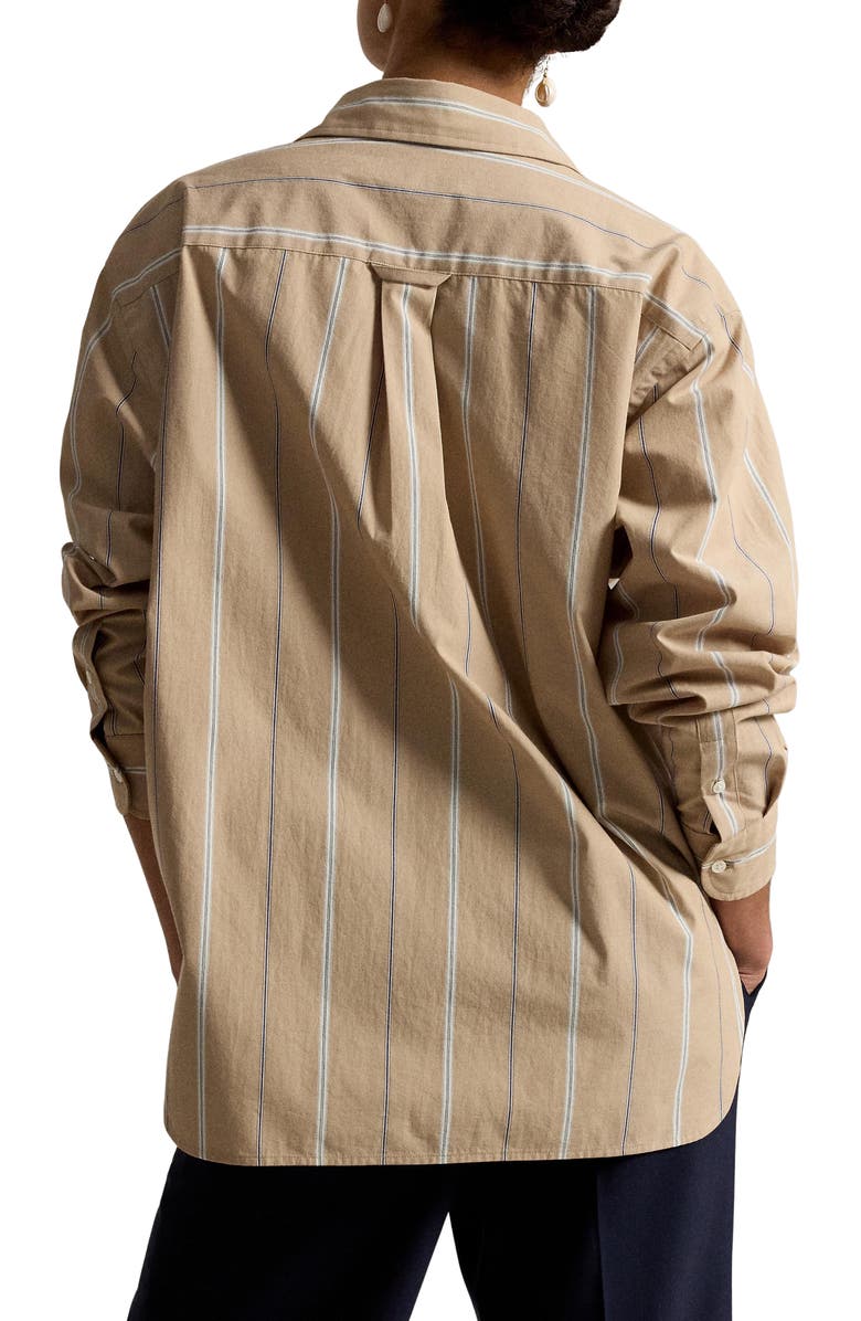 Polo Ralph Lauren Oversize Fit Stripe Cotton Button-Up Shirt, Alternate, color, Tan/ Cream