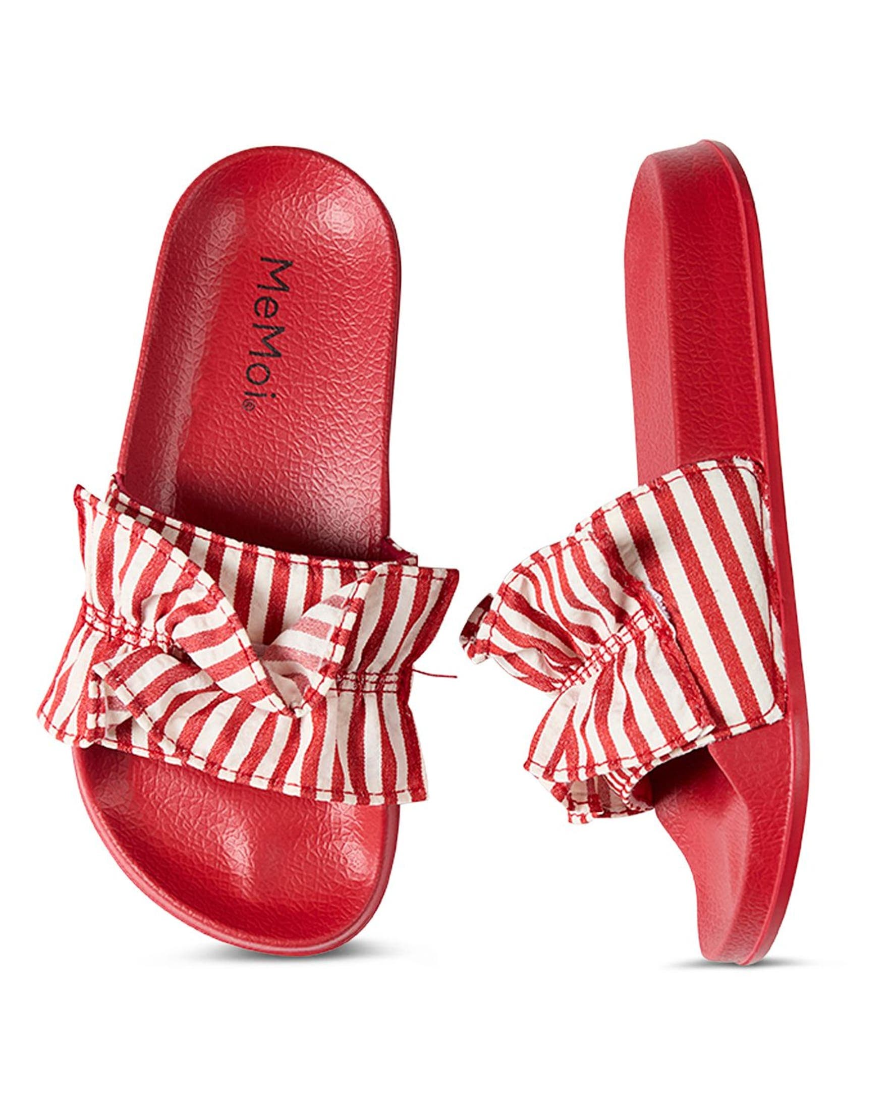 Kids' Ruffle Stripe Slip-On Slide Sandal, Alternate, color, Red