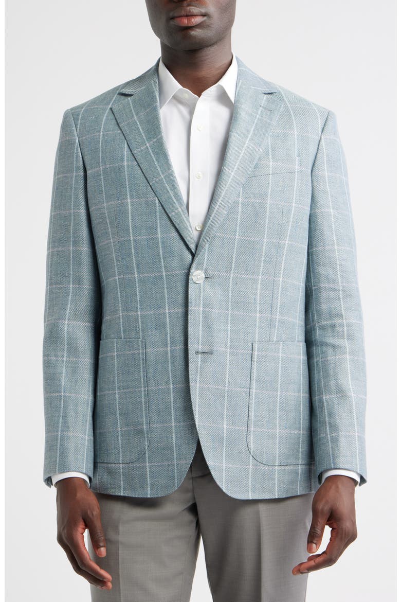 Windowpane Check Linen & Wool Sport Coat, Alternate, color, TEAL GRANA WINDOWPANE