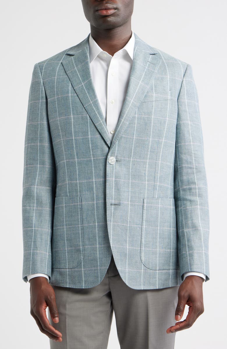 Nordstrom Windowpane Check Linen & Wool Sport Coat, Alternate, color, Teal Grana Windowpane