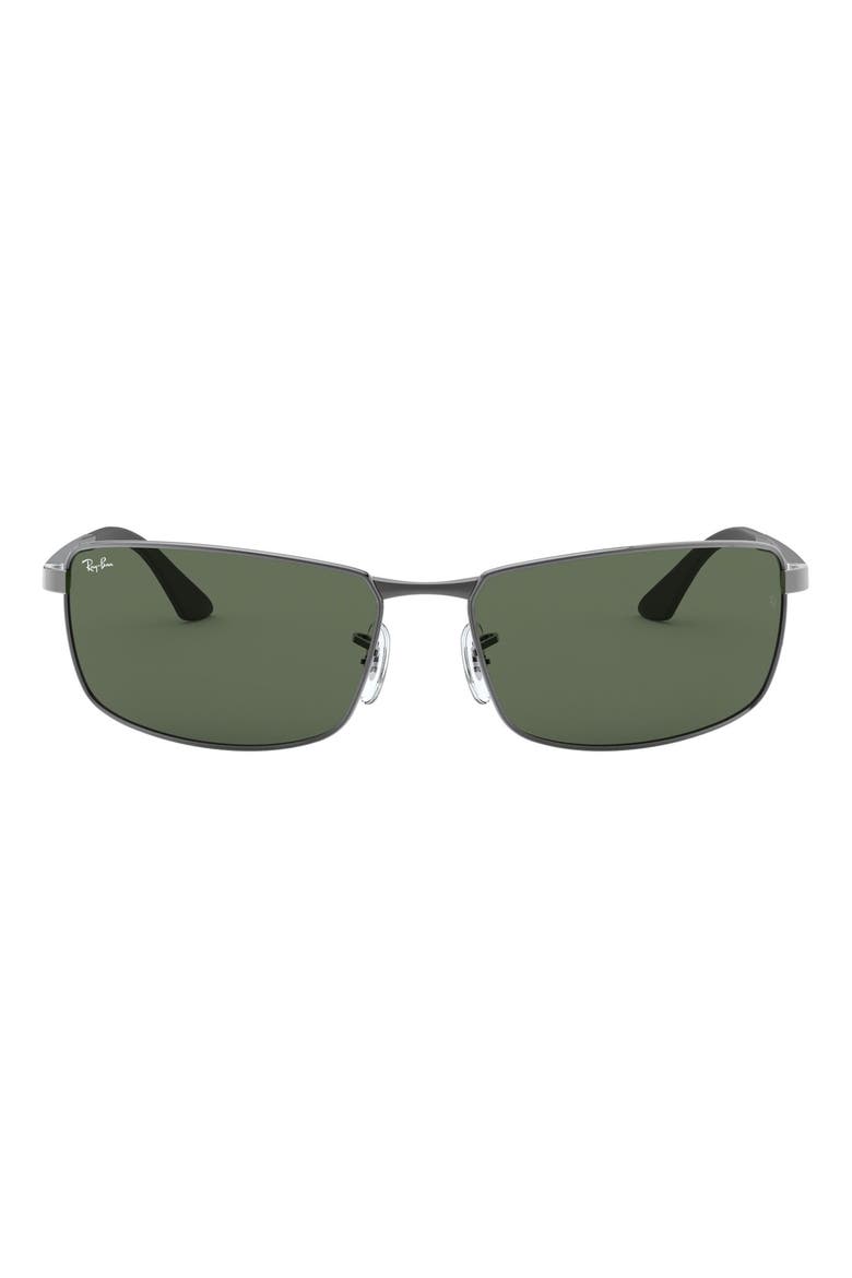 61mm Rectangle Wrap Sunglasses, Main, color, GREEN