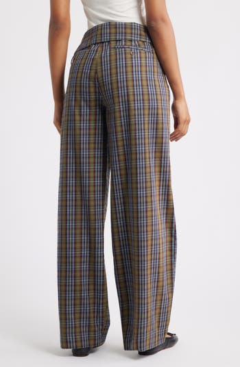 Fia Foldover Waist Check Wide Leg Pants
