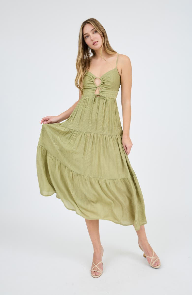 Blu Pepper Tie Front Tiered Midi Sundress, Alternate, color,