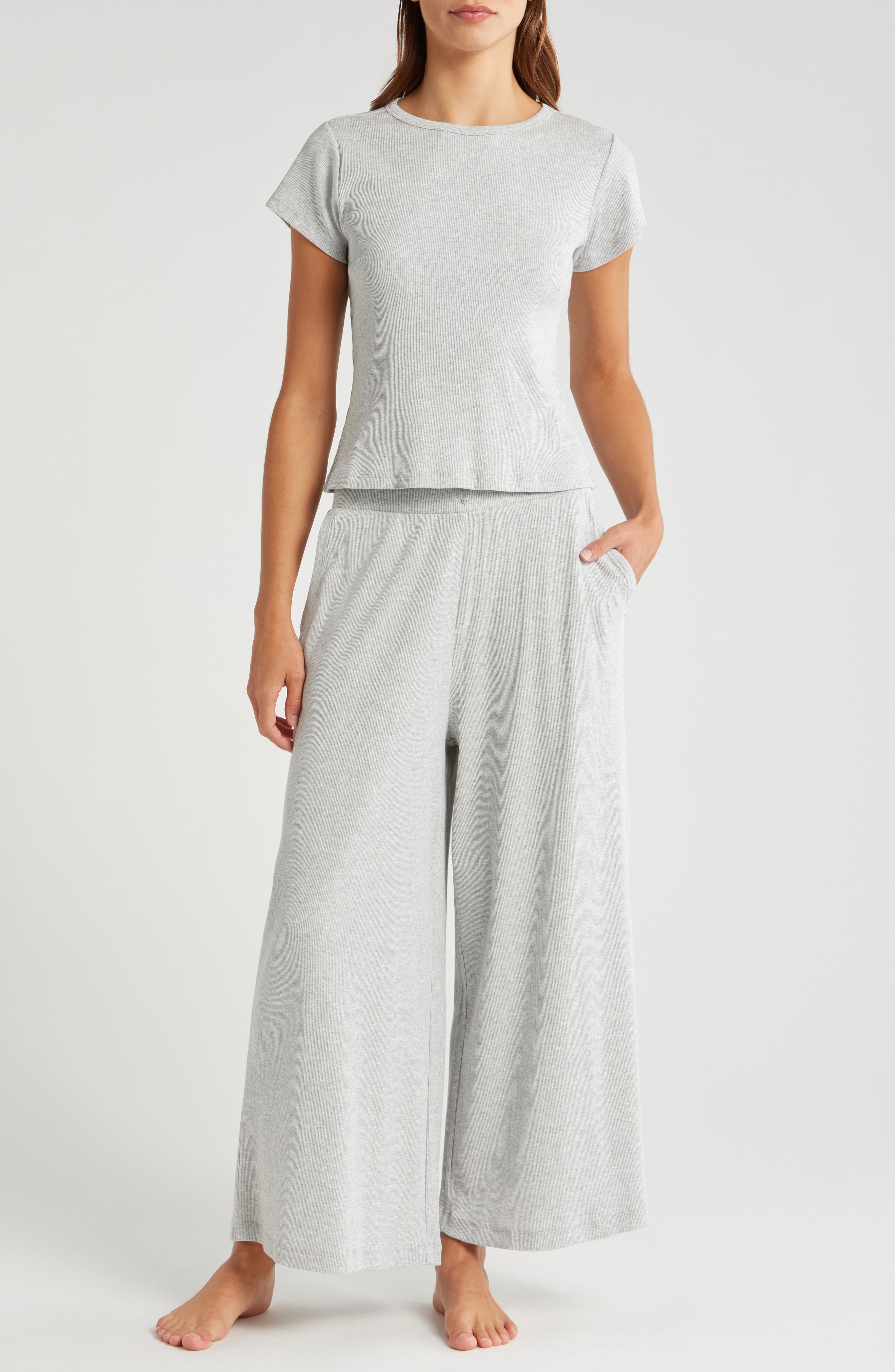 Papinelle Soft Baby Rib Tee & Wide Leg Pants in Grey 