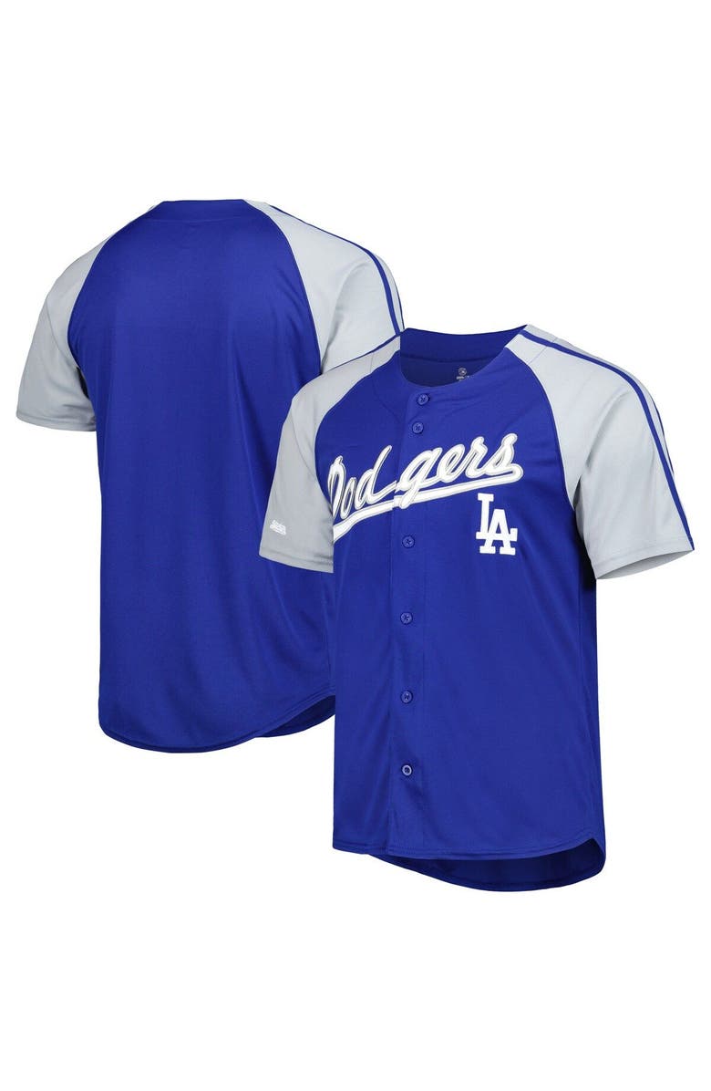 STITCHES Men's Stitches Royal Los Angeles Dodgers Button-Down Raglan Fashion Jersey, Main, color, 