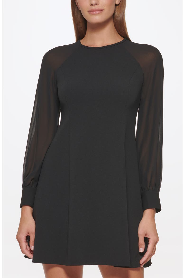 calvin klein long sleeve formal dresses Sheer A-Line Dress (Women) Duggal dresses