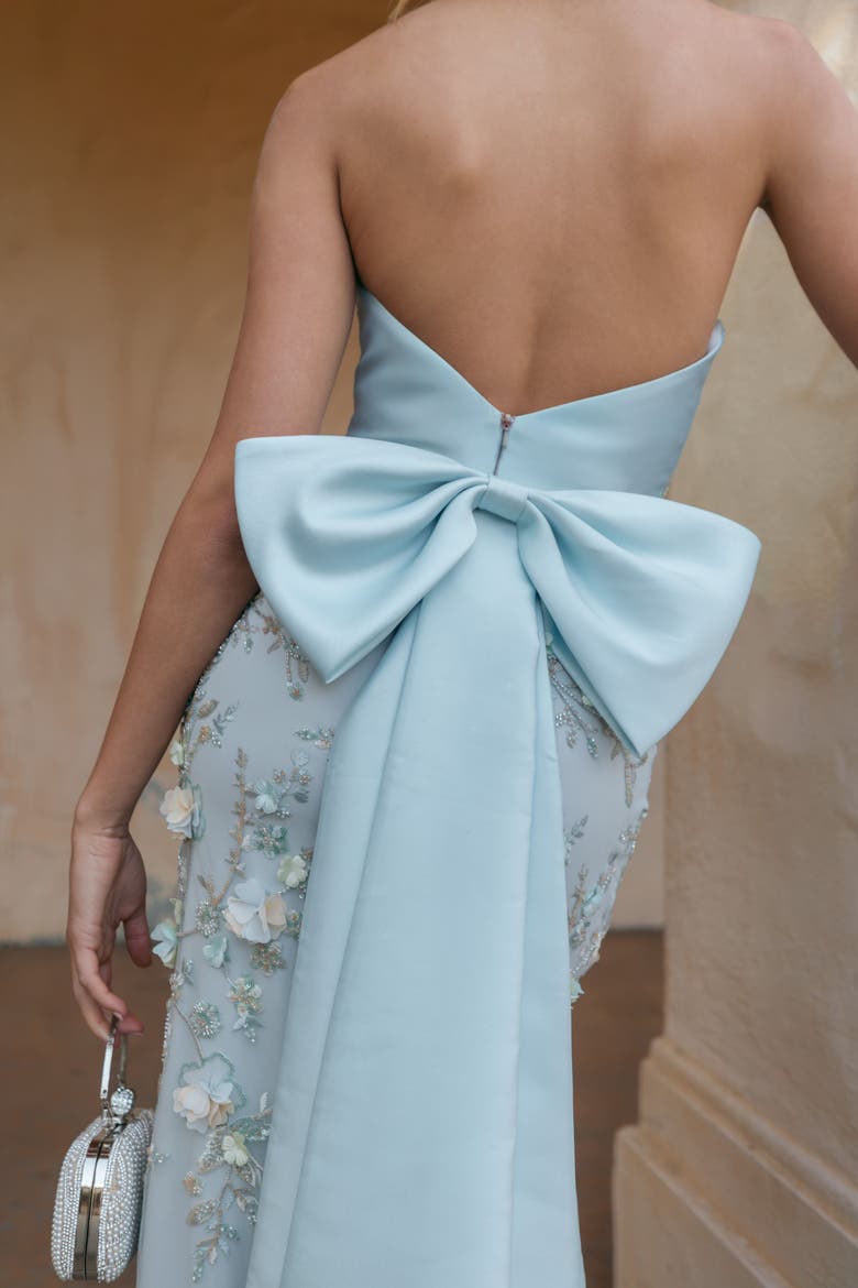 Strapless Sweetheard Embellished Gown With Bow, Alternate, color, Blue