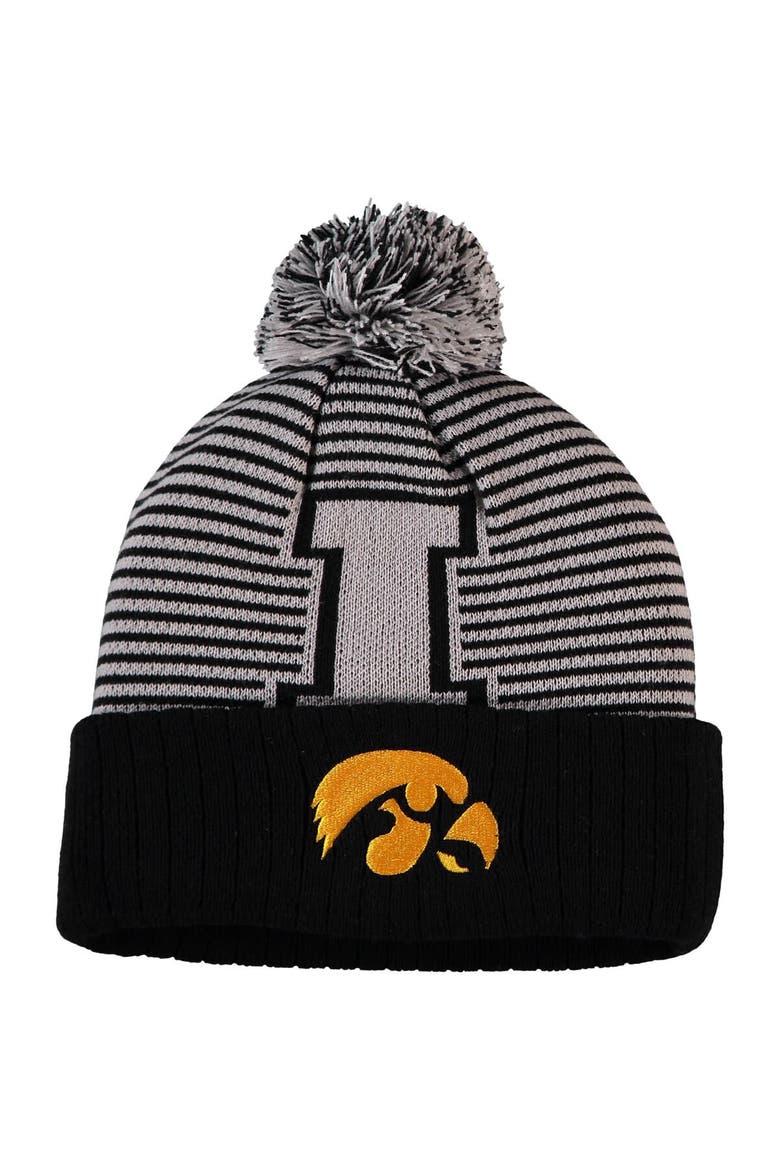 Men's Top of the World Black Iowa Hawkeyes Line Up Cuffed Knit Hat with Pom, Main, color, Black