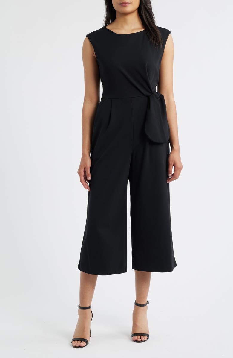 Tahari ASL Side Knot Scuba Crepe Jumpsuit, Main, color, Black