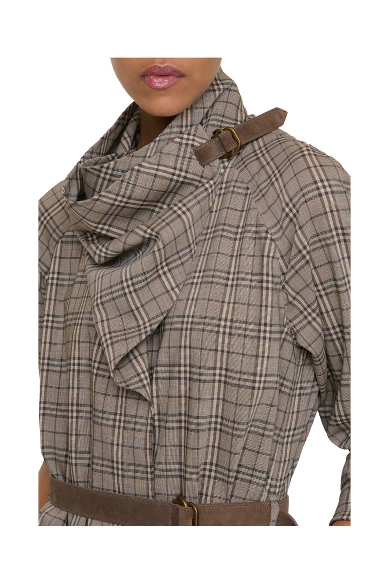 Scarf Collar Check Wool Dress, Alternate, color, Linen beige/mole grey