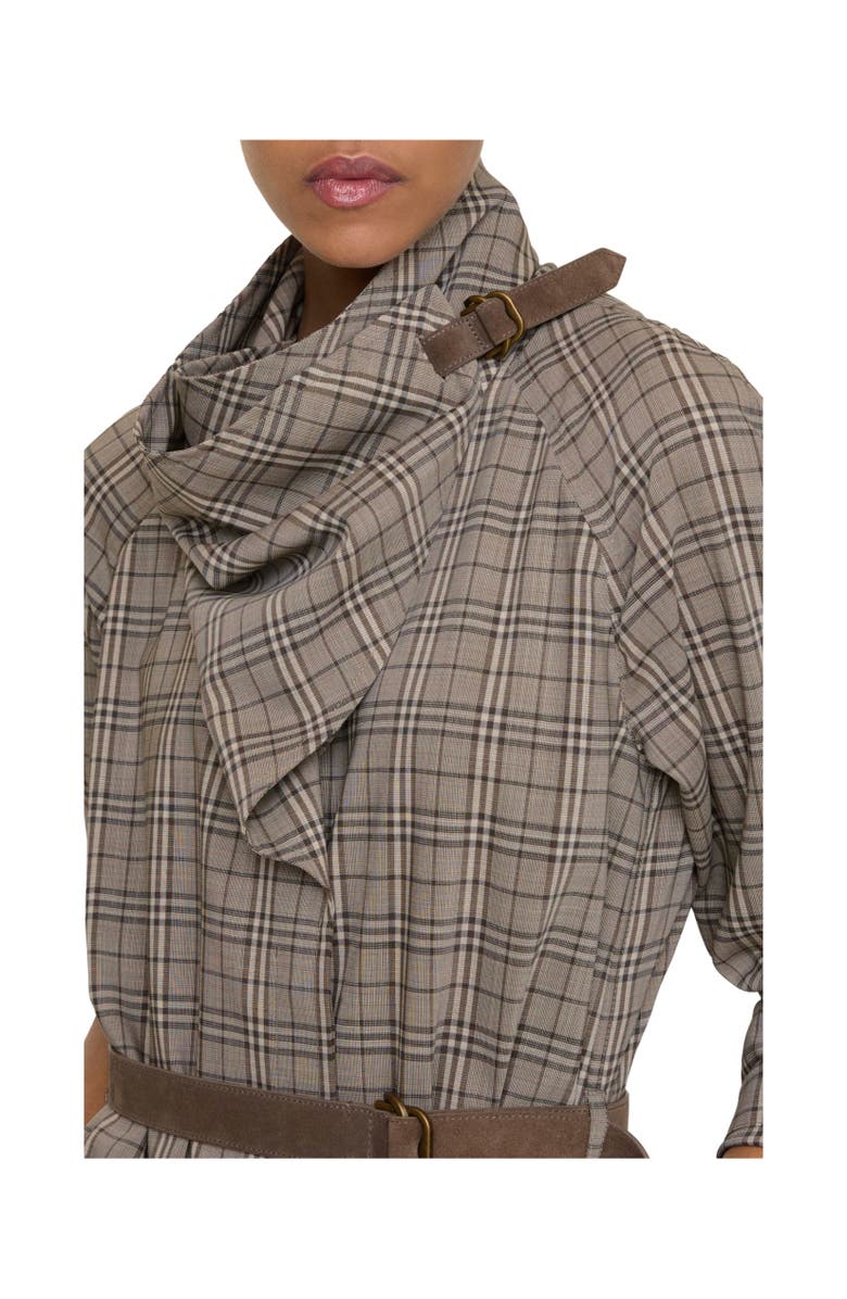 Burberry Scarf Collar Check Wool Dress, Alternate, color, Linen Beige/Mole Grey