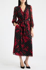 Anne Klein V-Neck Gathered Sleeve Midi Dress