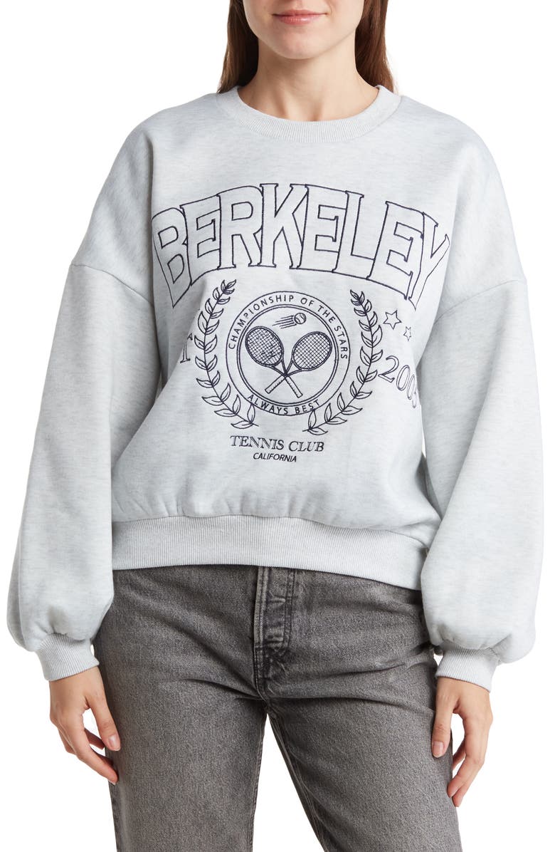 Blu Pepper Berkeley Tennis Club Fleece Sweatshirt, Main, color, Heather Grey
