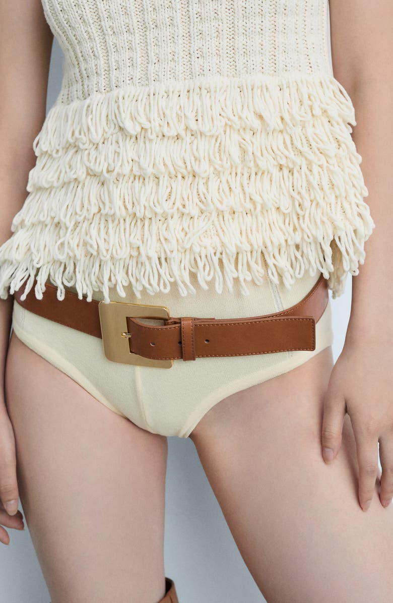 MANGO Maxi Buckle Leather Belt, Alternate, color, 