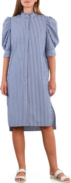 Billy T Sweet Stripe Puff Sleeve Cotton Shirtdress
