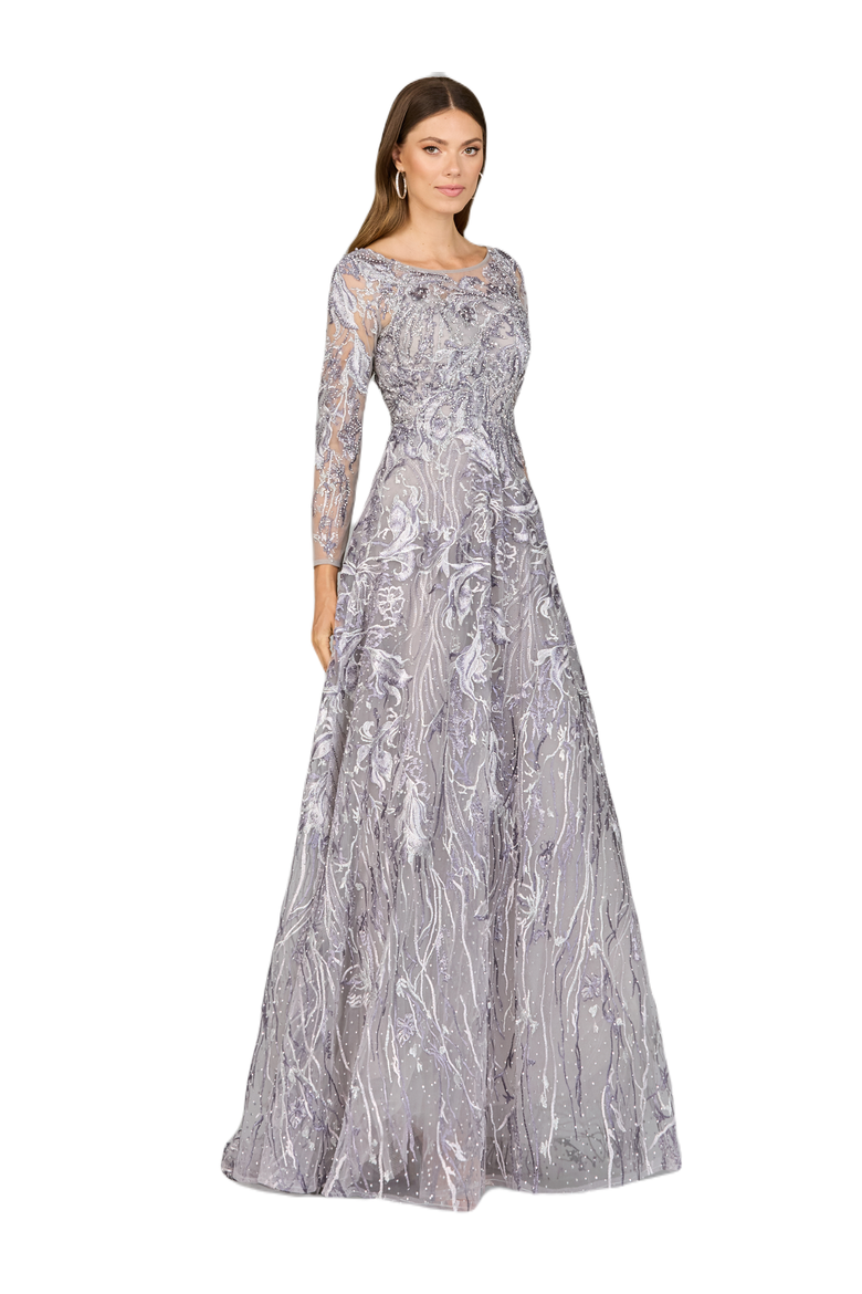 Long Sleeve Modest A-line Gown, Main, color, Multi