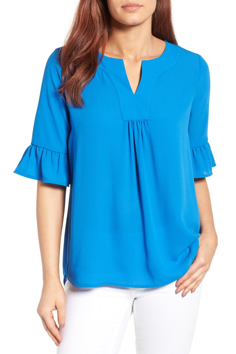 Ruffle Sleeve Blouse, Main, color, BLUE BOAT