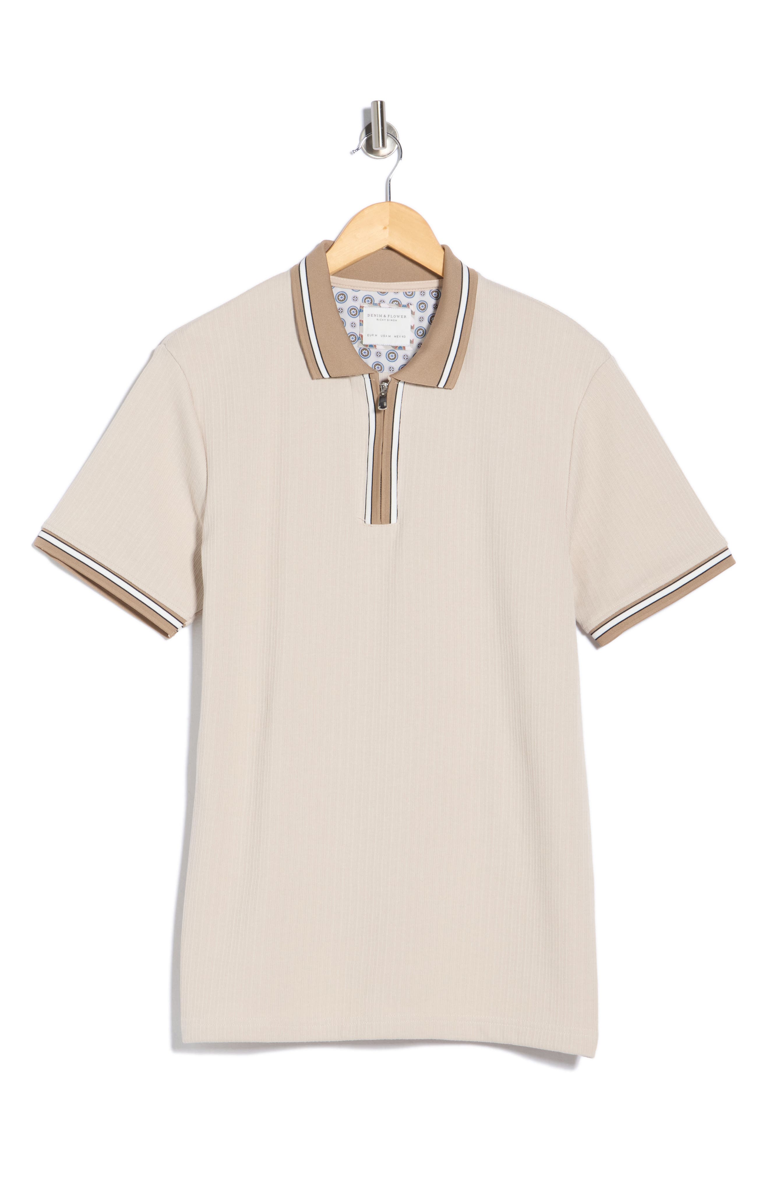 DENIM AND FLOWER Sand Vertical Stripe Textured Polo