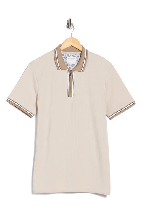 Sand Vertical Stripe Textured Polo