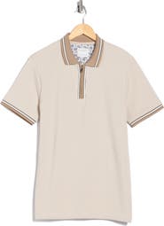 DENIM AND FLOWER Sand Vertical Stripe Textured Polo