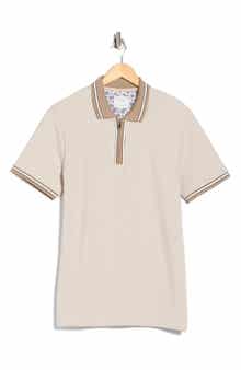 DENIM AND FLOWER Sand Vertical Stripe Textured Polo