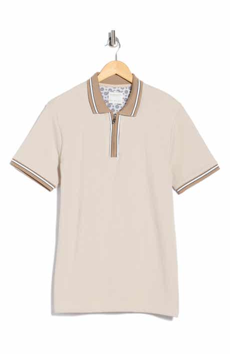 DENIM AND FLOWER Sand Vertical Stripe Textured Polo