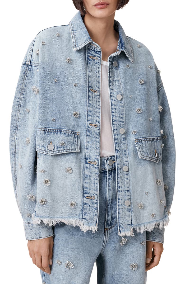 AllSaints Hettie Embellished Denim Shacket, Alternate, color, 