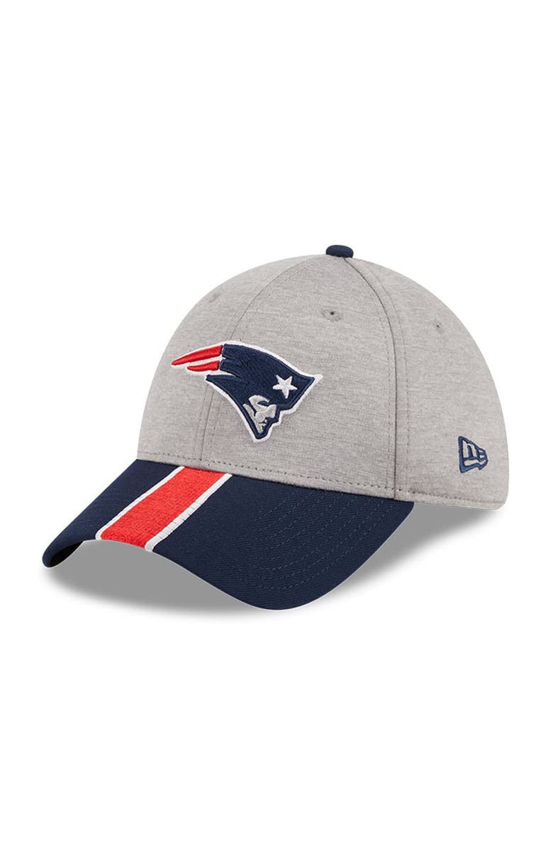 New Era Men's New Era Heather Gray/Navy New England Patriots Striped 39THIRTY Flex Hat, Main, color, 
