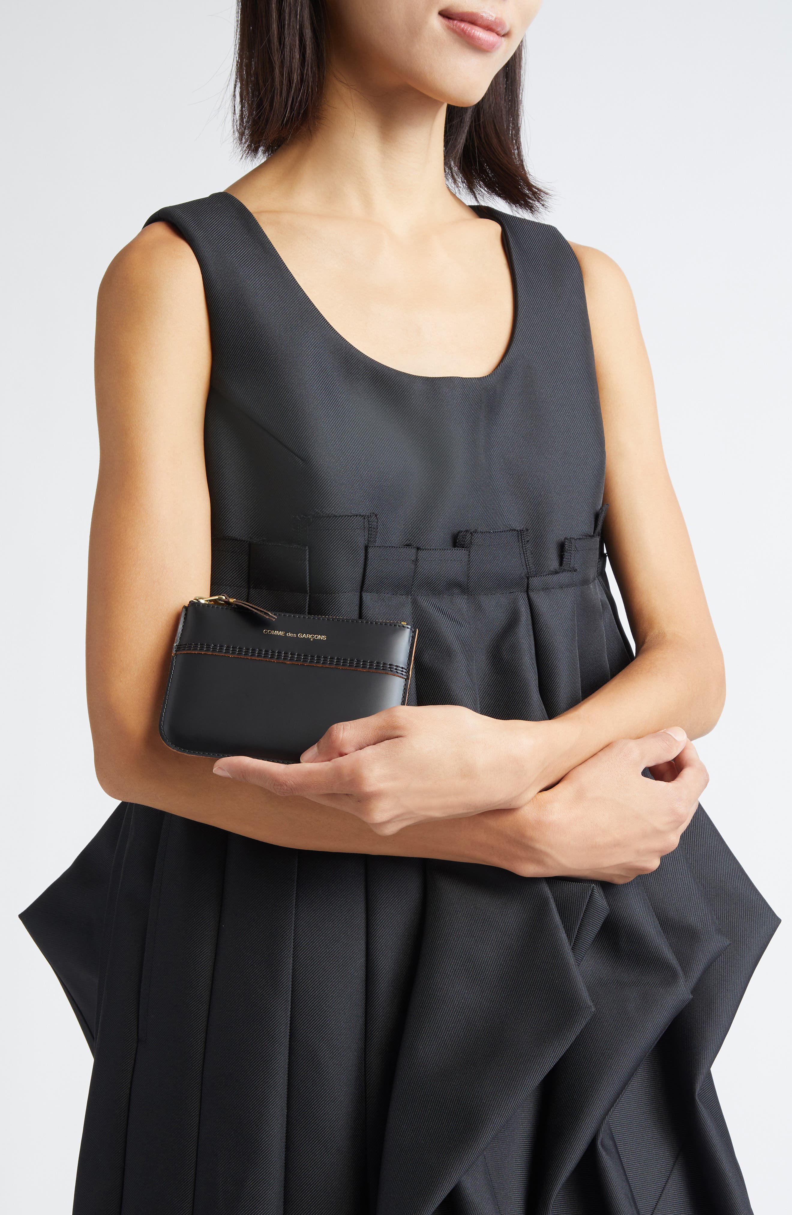 Comme des Garçons Wallets Triple Stitch Leather Zip Pouch (Women