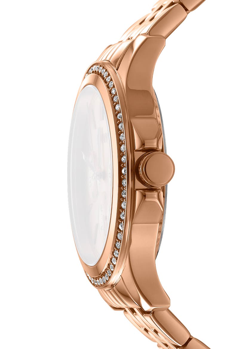 Three Hand Quartz Crystal Embellished Bracelet Watch, 40mm, Alternate, color, ROSE GOLD