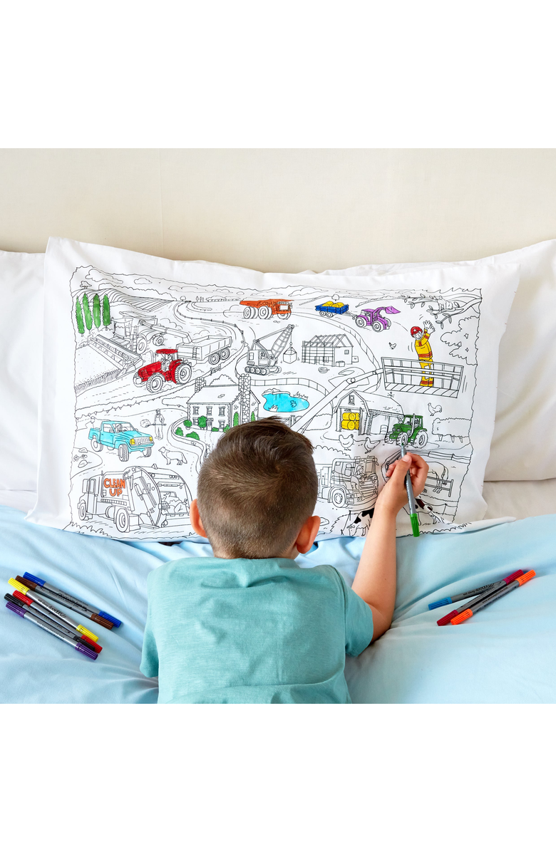 Eat Sleep Doodle Color Your Own Pillowcase Farmyard, Alternate, color, White