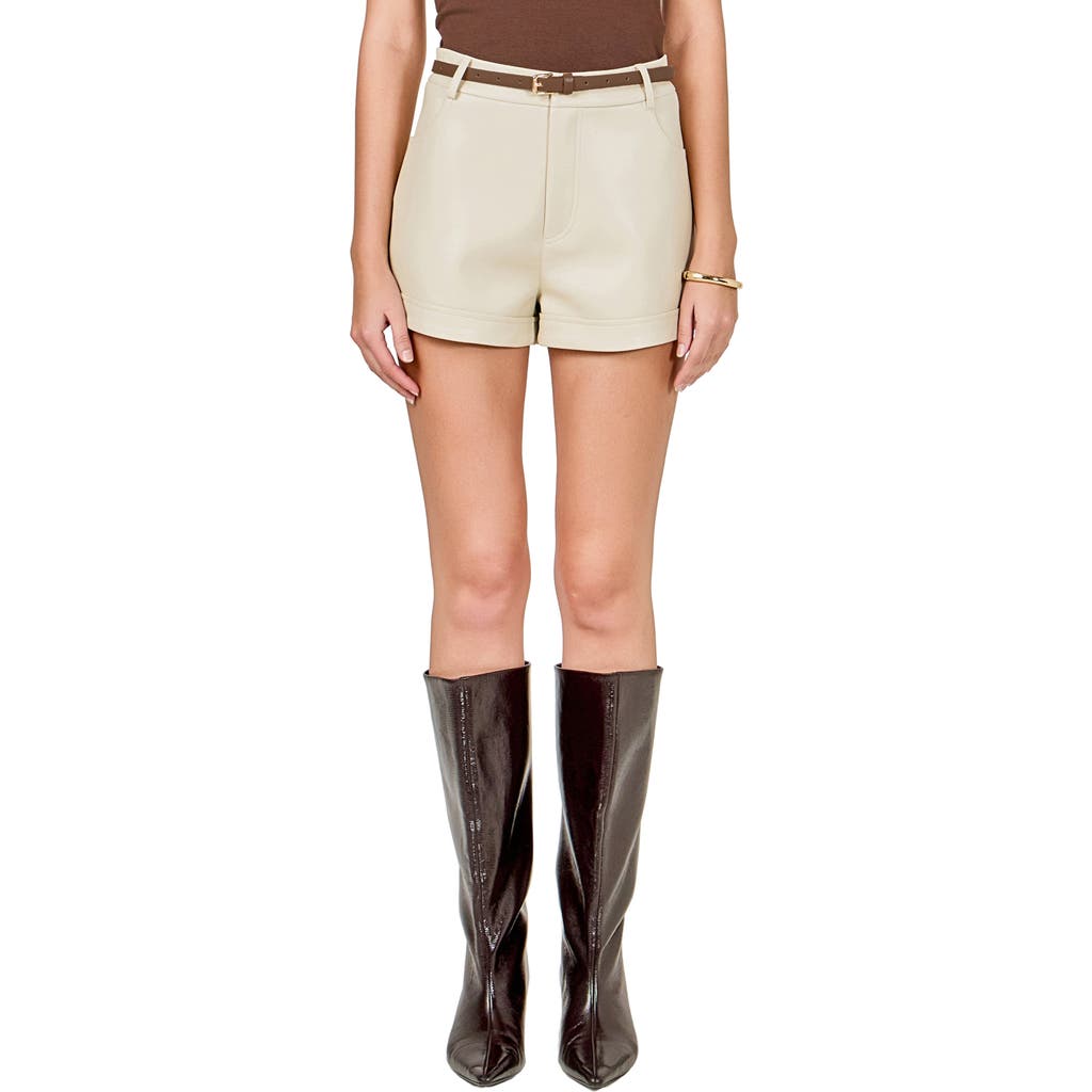 Endless Rose Faux Leather Shorts In Neutral