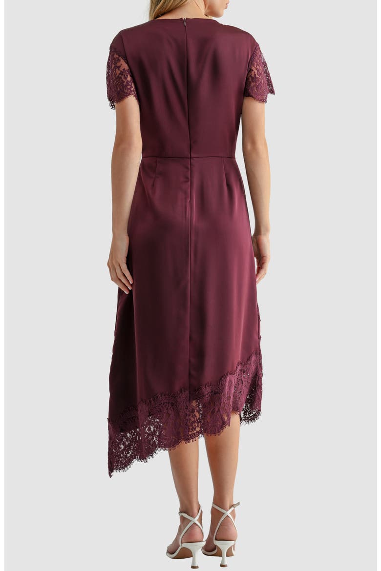 Lace Trim Asymmetric Midi Dress, Alternate, color, BURGUNDY