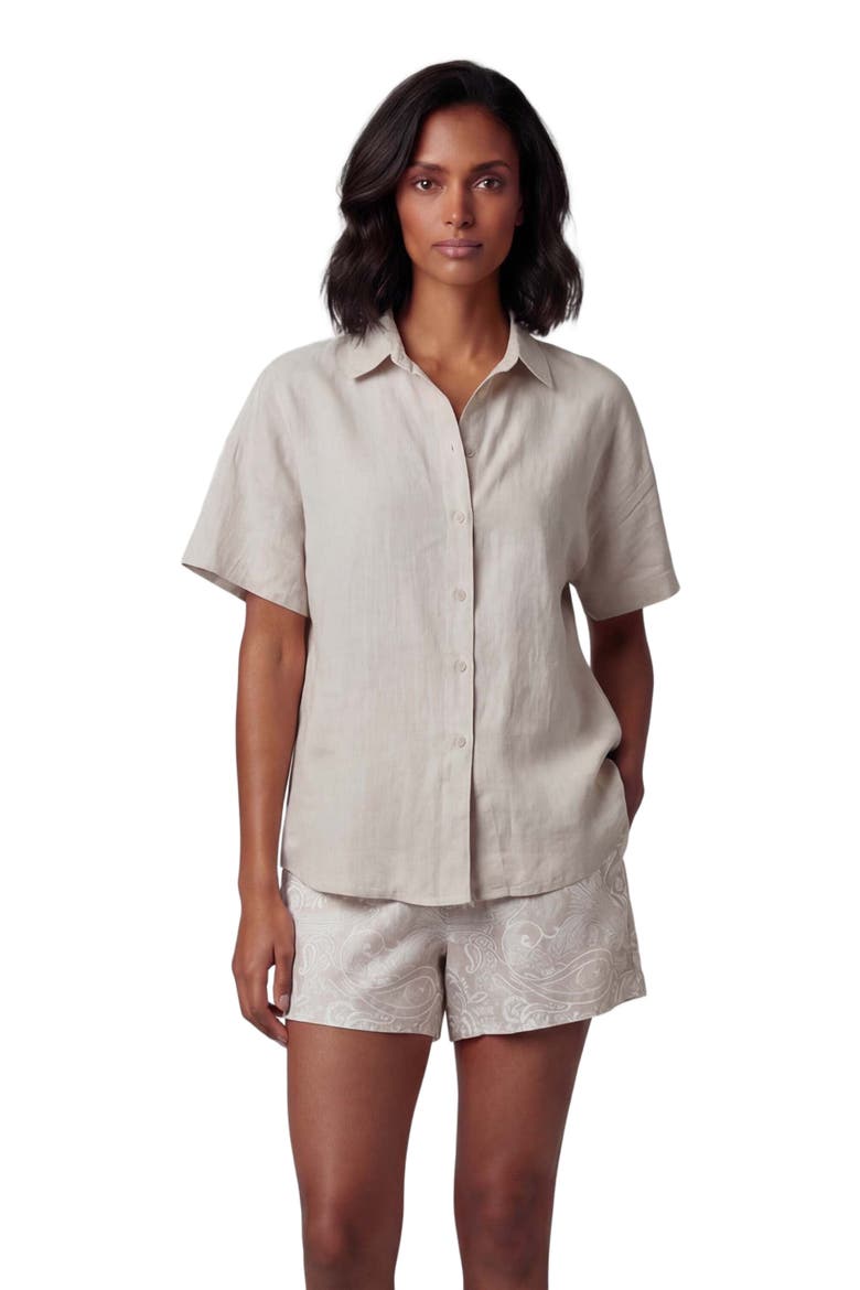 Womens Short Sleeve Linen Shirt, Main, color, NATURAL