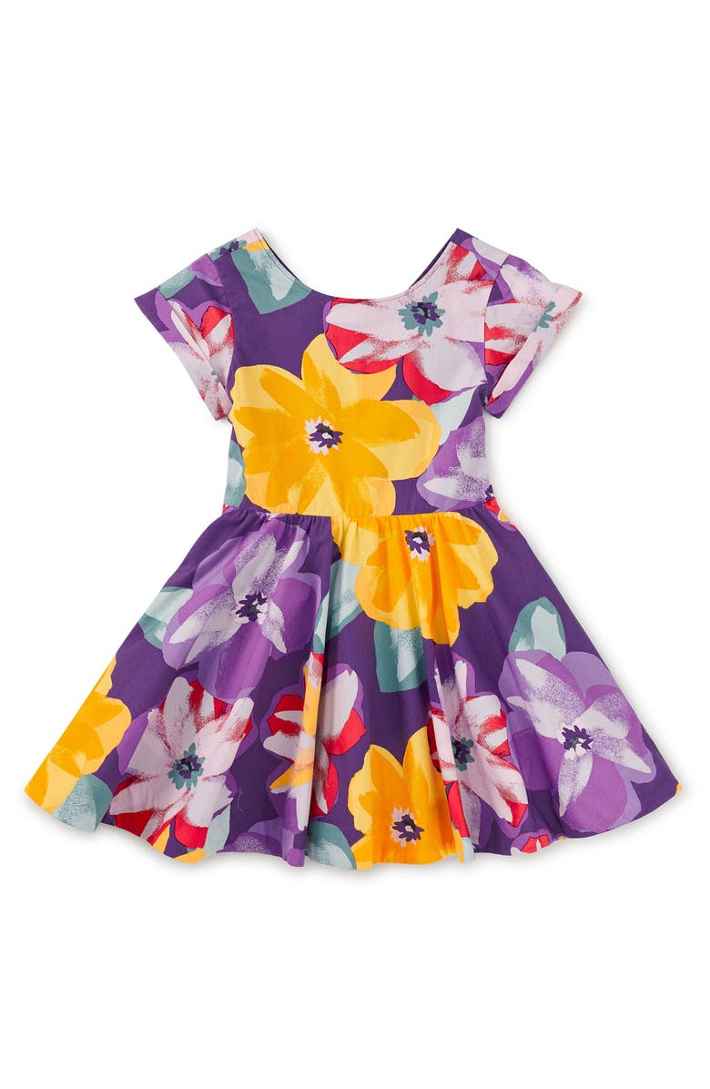 Tea Collection Button Back Skirted Dress, Main, color, Large Tropical Floral