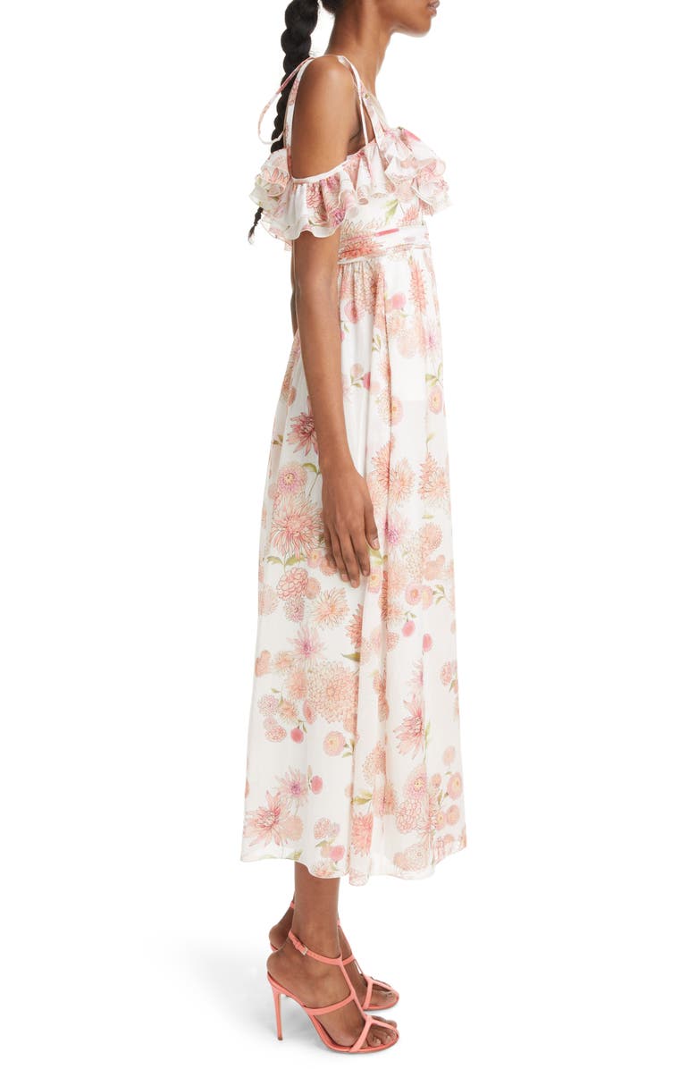 Giambattista Valli Dahlia Print Cold Shoulder Silk Dress, Alternate, color, 
