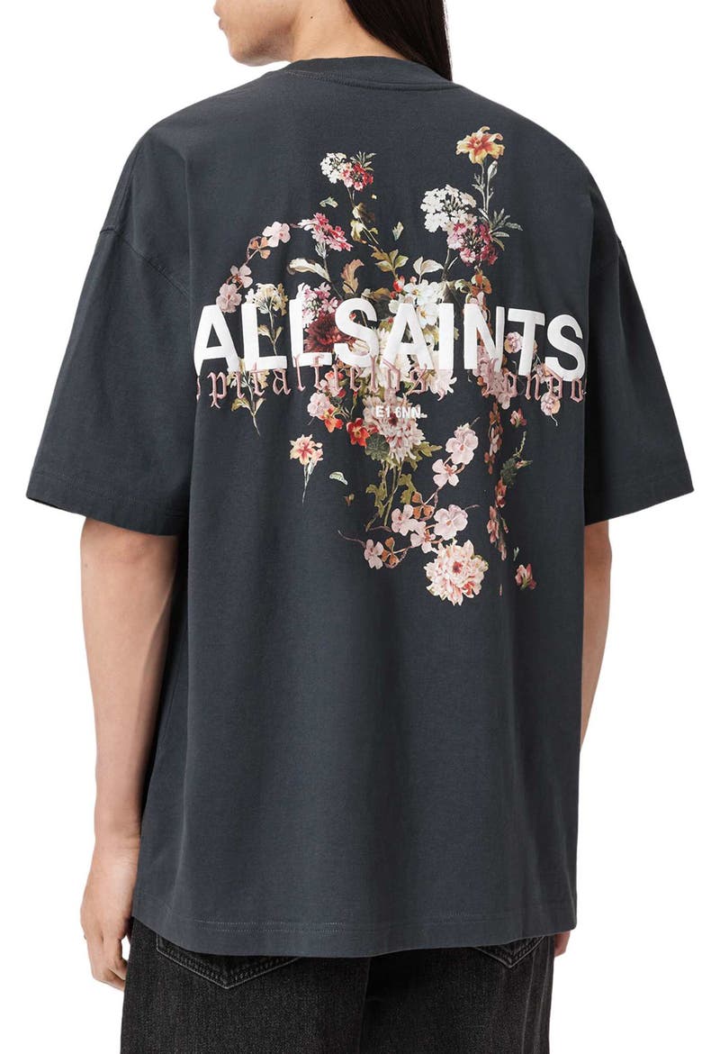 Valen Oversize Floral Logo Graphic T-Shirt, Alternate, color, WASHED BLACK
