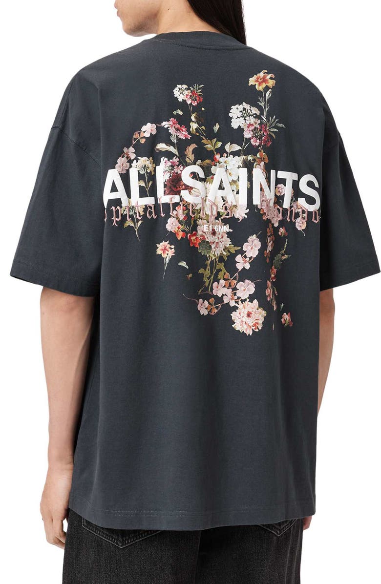 AllSaints Valen Oversize Floral Logo Graphic T-Shirt, Alternate, color, Washed Black