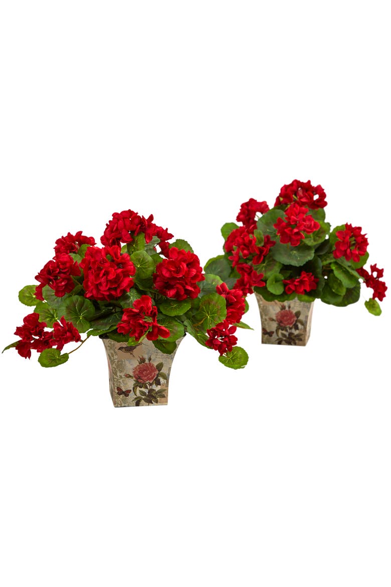 11-in Geranium Flowering Artificial Plant with Floral Planter, Main, color, Red