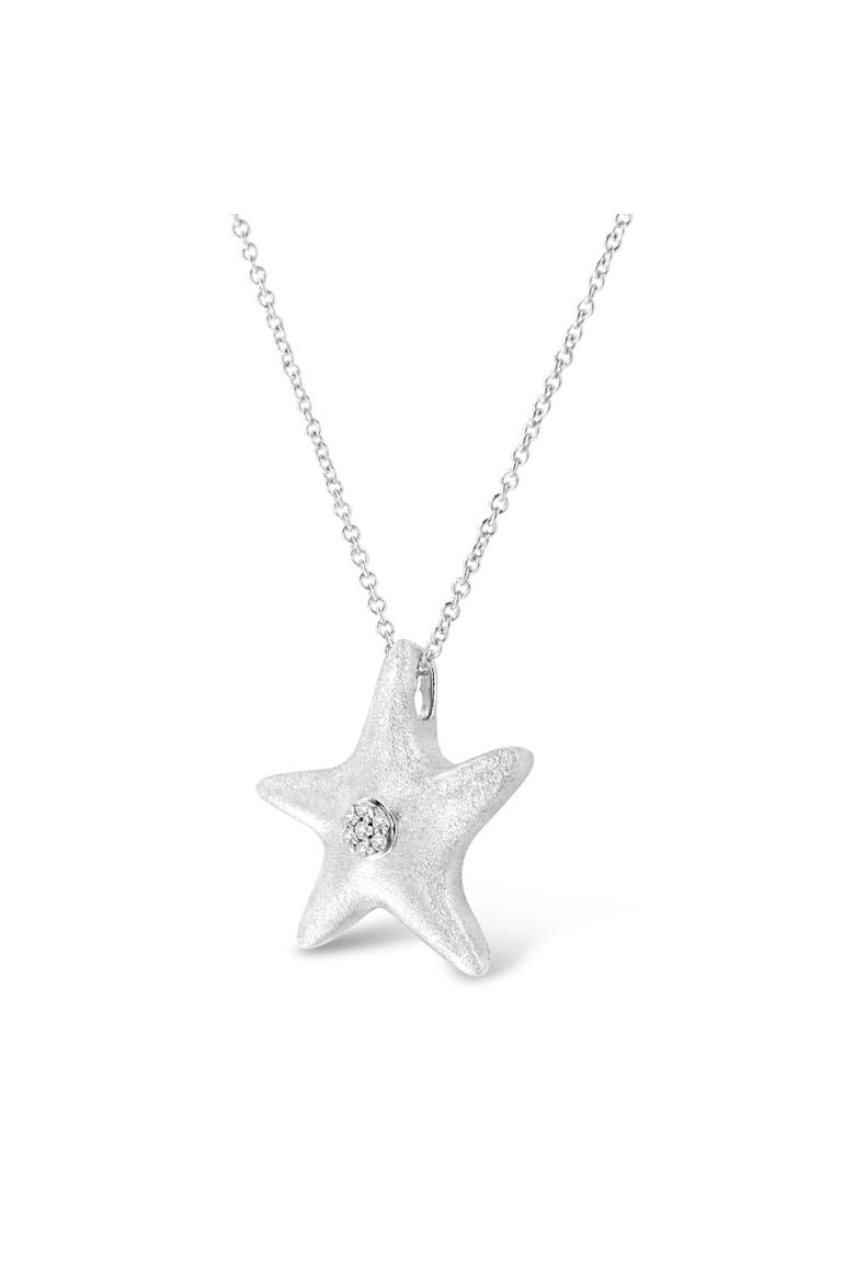 .925 Sterling Silver Prong Set Diamond Accent Starfish Pendant Necklace, Alternate, color, White