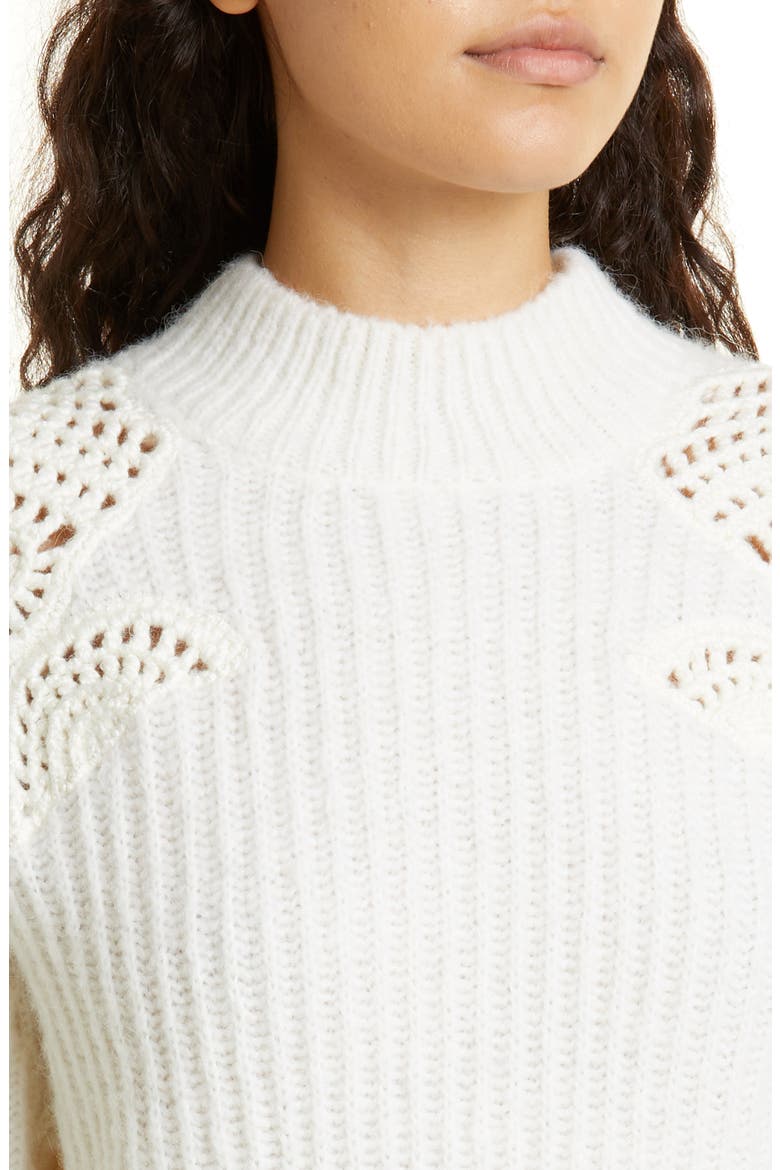 Crochet Shell Accent Rib Sweater, Alternate, color, OFF WHITE