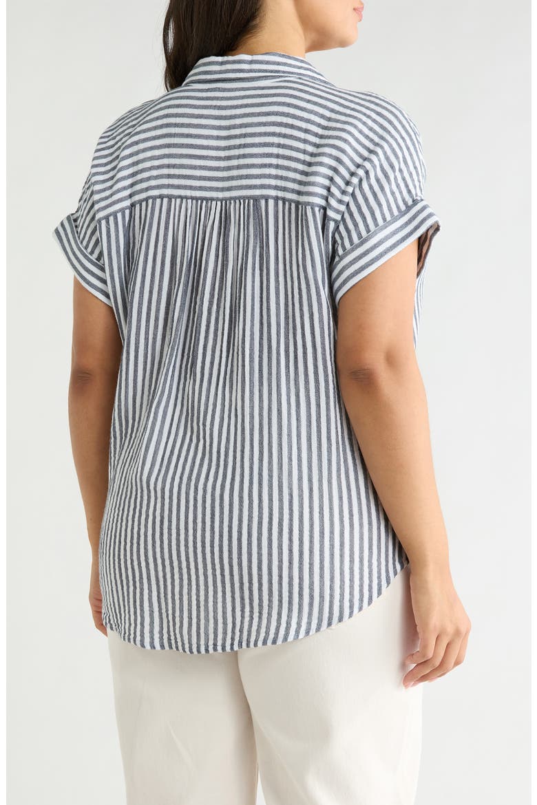 Stripe Short Sleeve Cotton Gauze Button-Up Shirt, Alternate, color, NAVY STILL- WHITE STRIPE
