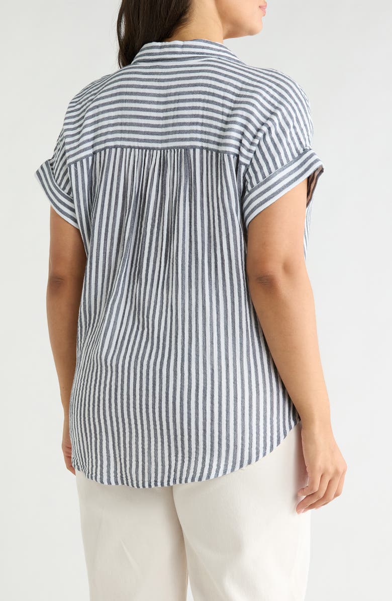 Caslon<sup>®</sup> Stripe Short Sleeve Cotton Gauze Button-Up Shirt, Alternate, color, 