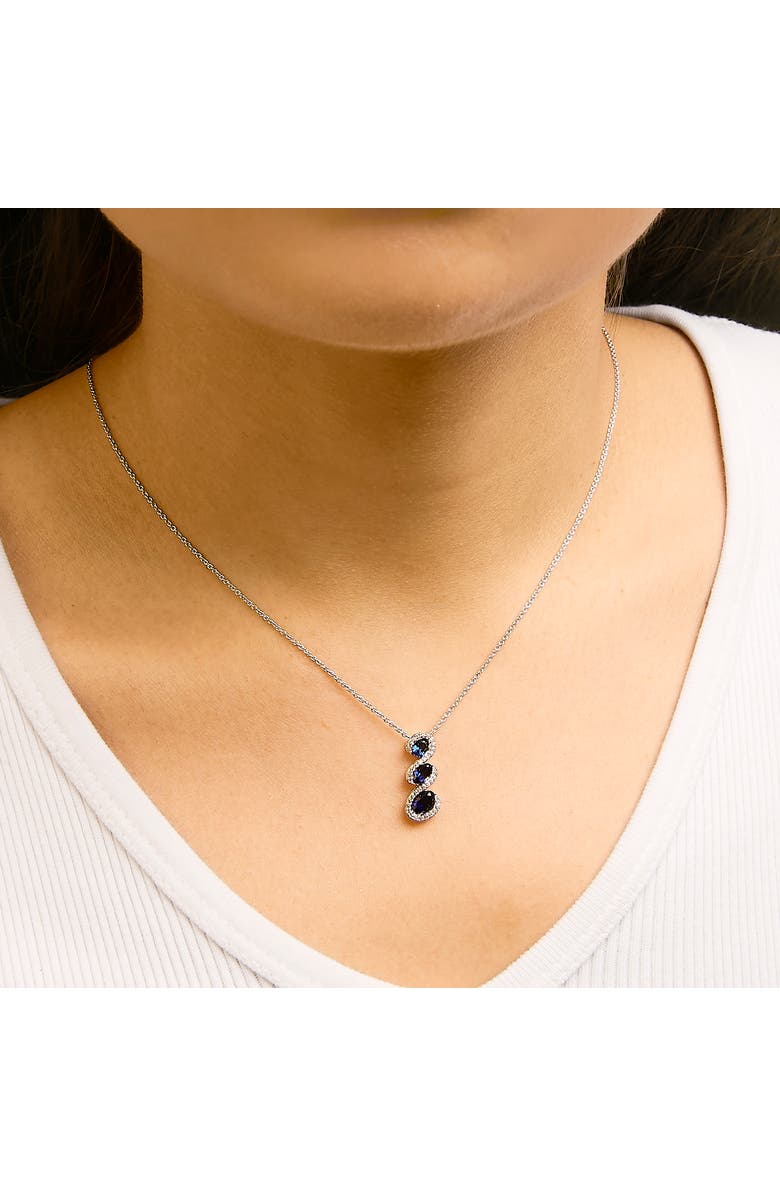 Haus of Brilliance .925 Sterling Silver Created Blue and White Sapphire 3 Stone Swirl Pendant Necklace, Alternate, color, White