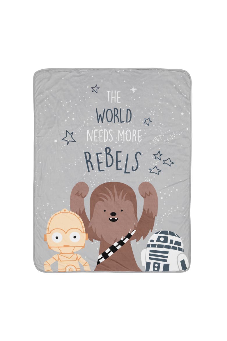 Star Wars Rebels R2D2/C-3PO/Chewbacca Soft Faux Shearling Baby Blanket, Main, color, Gray