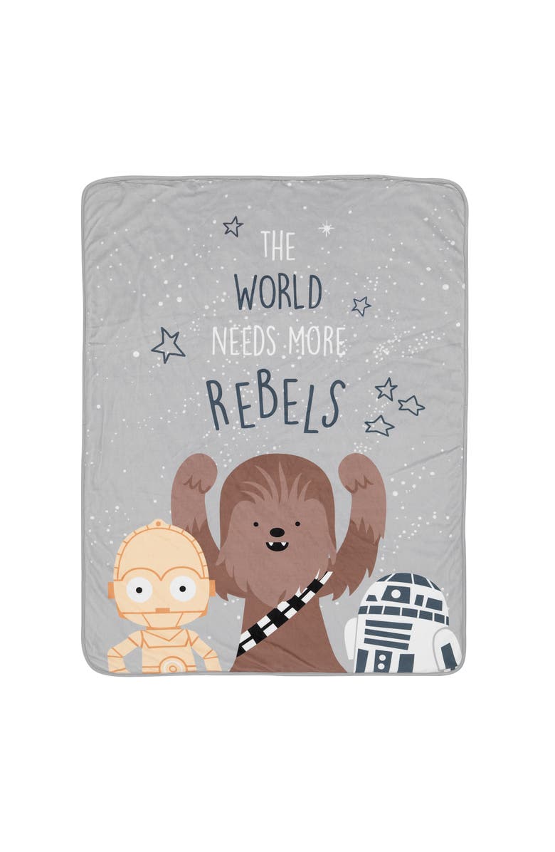 Lambs & Ivy Star Wars Rebels R2D2/C-3PO/Chewbacca Soft Faux Shearling Baby Blanket, Main, color, Gray