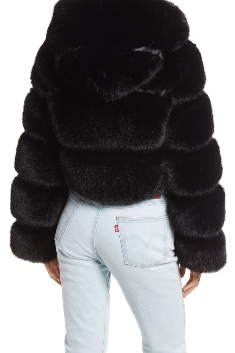 Faux Fur Puffer Jacket, Alternate, color, BLACK