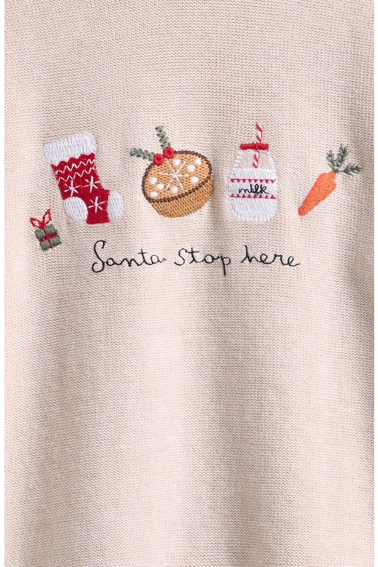 Kids' Santa Stop Here Embroidered Cotton Sweater, Alternate, color, CREAM