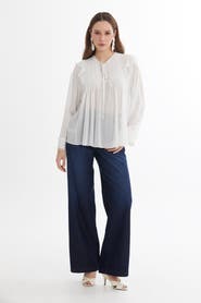 Gizia Ecru Pintuck Detail Sheer Blouse